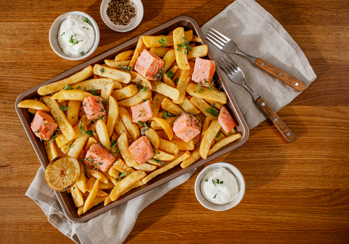 Pieczony łosoś z frytkami Steakhouse